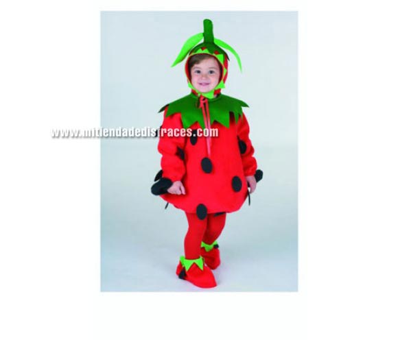 Disfraz de Fresita talla de 3 a 5 años. Alta calidad. Hecho en España. Incluye gorro, vestido y cubrepies.