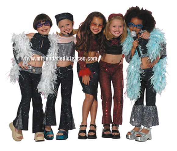 Disfraz de Funki star. Caja disfraz + caja accesorios. Incluye chaqueta, pantalón, micro karaoke con amplificador, boa, gafas, pañuelo para la cabeza, brazalete y gargantilla. Talla 5/6 años.