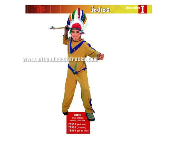 Disfraz de Indio talla de 7 a 9 años. Incluye Camisa y Pantalón, también una cinta para la cabeza, pero no las plumas.