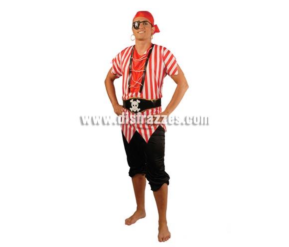 Disfraz barato de Pirata adulto para Carnaval. Talla única 52/54. Incluye Pañuelo, camisa, cinturón y pantalón.