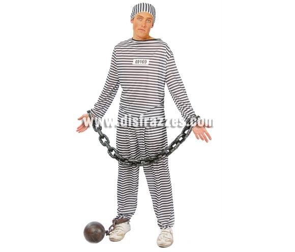 Disfraz barato de Presidiario, Preso o Prisionero adulto para Carnavales. Talla única 52/54. Incluye gorro, camisa y pantalón.  Tela elástica. Disfraz de Preso o Prisionero. Disfraz ideal para despedida de Soltero.