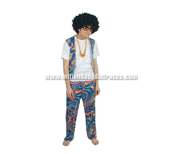 Disfraz de Hippie Adulto. Talla única 52/54. Incluye chaleco y pantalón. Peluca NO incluida, podrás verla en la sección Complementos.