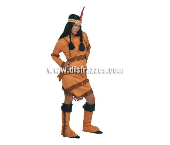 Disfraz barato de India adulta para Carnavales. Talla única válida hasta la 42/44. Incluye vestido, cinta de la cabeza y cubrebotas.