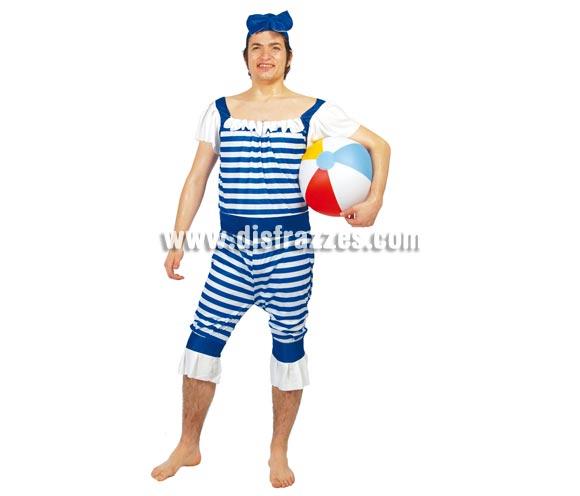 Disfraz barato de Bañista adulto para Carnavales.Talla única 52/54. Incluye TRAJE-CINTURÓN Y GORRO. Ideal para disfrazarse en Carnaval y en las Fiestas que sean en Verano. Para darse un chapuzón.