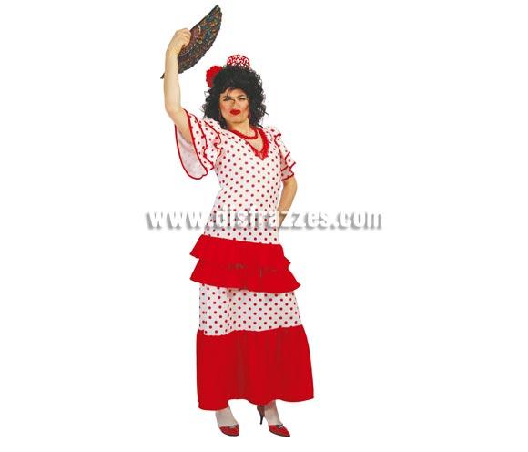 Traje de Andaluza Hombre adulto para Carnavales. Talla única 52/54. Incluye Vestido. Abanico NO incluido, podrás verlo en la sección de Complementos. Disfraz de sevillana o Traje de flamenca para hombre, muy bueno para Despedidas de Soltero. 