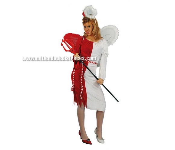 Disfraz de Angel-Demonio Adulto Económico. Talla única 42/44. Incluye diadema, vestido, alas y cinturón.  Tridente NO incluido.