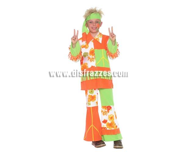 Disfraz de Hippie Infantil de 4 a 6 años. Incluye cinta cabeza, casaca y pantalón. 