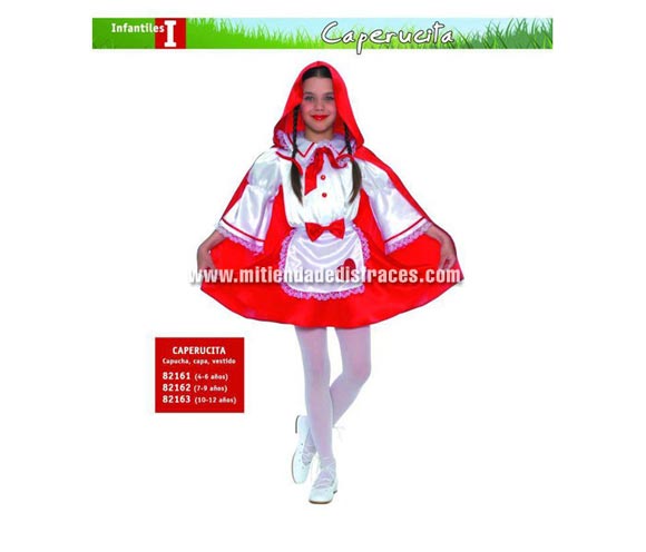 Disfraz de Caperucita Roja Infantil de 4 a 6 años. Incluye capucha, capa y vestido.