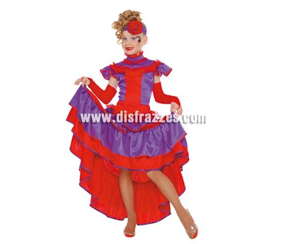 Disfraz de Can Can infantil. Talla de 7 a 9 años. Incluye diadema, vestido y mangas.