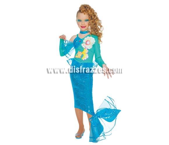 Disfraz de Sirena infantil. Talla de 7 a 9 años. Incluye blusa con cuello y falda con cola. Disfraz de Ariel La Sirenita.