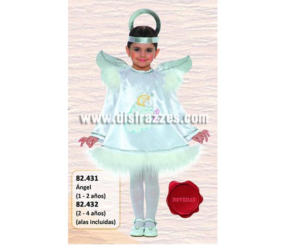 Disfraz de Ángel Baby. Talla de 2 a 4 años. Incluye diadema, alas y vestido.