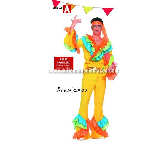 Disfraz de Brasileño adulto. Talla única 54/56. Incluye pañuelo, camisa, pantalón y cinturón. 
