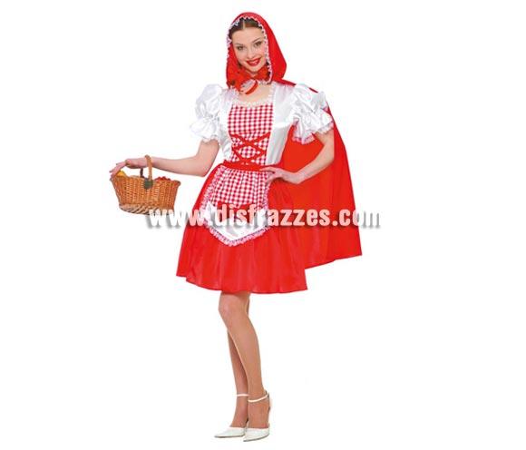 Disfraz de Caperucita Roja adulta para Carnavales. Talla única hasta la 38/40. Incluye capa y vestido. Cesta NO incluida.