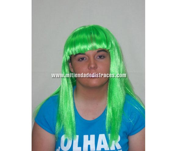 Peluca flequillo y melena verde. Muy buena calidad. Fabricada en España. Talla universal.
