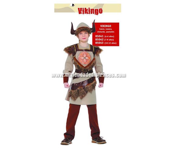 Disfraz de Vikingo infantil. Talla de 7 a 9 años. Incluye casco, casaca, cinturón y pantalón. Disfraz de Bárbaro.