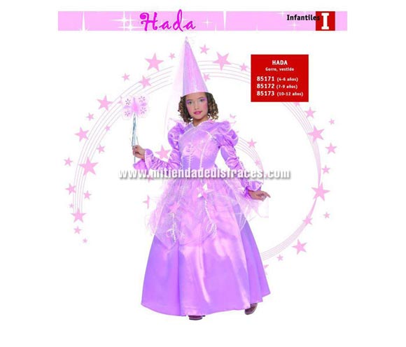 Disfraz de Hada infantil. Talla de 7 a 9 años. Incluye gorro y vestido. Varita NO incluida. ¡¡Compra tu disfraz para Carnaval en nuestra tienda de disfraces, será divertido!!