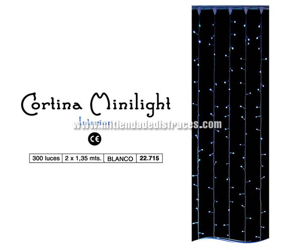Cortina de 300 luces intercambiable con cable transparente de color blanco. Medidas 2x1,35 metros. Marca CE. Ideal para decorar una pared en casa o en comercios, etc.