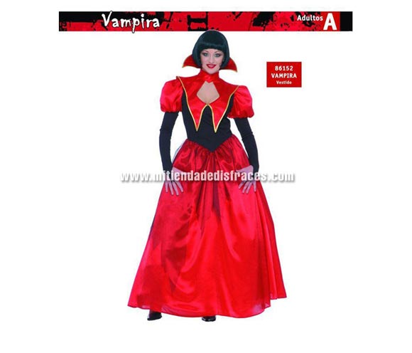 Disfraz de Vampira o Vampiresa Adulta. Talla única 40/44. Incluye vestido completo.