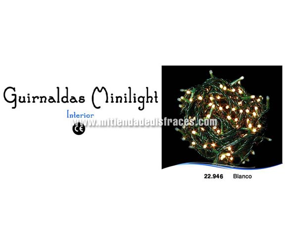 Guirnalda de 100 luces Mini Light de color blanco con efecto multifunción. Con marca CE. Ideal para decorar el árbol de Navidad, el Belén o cualquier espacio de la casa.