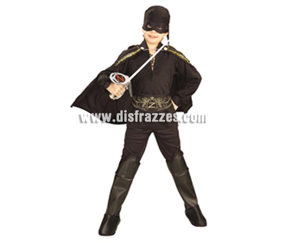 Disfraz de El Zorro infantil para Carnaval. Talla de 8 a 10 años. Incluye camisa, pantalones con cubrebotas, cinturón, capa y bandana con antifaz. Espada NO incluida, podrás verla en la sección Complementos. Disfraz con licencia. Éste disfraz es ideal para Carnaval y para regalar en Navidad, en Reyes Magos, para un Cumpleaños o en cualquier ocasión del año. Con éste disfraz harás un regalo diferente y que seguro que a los peques les encantará y hará que desarrollen su imaginación y que jueguen haciendo valer su fantasía. 
¡¡Compra tu disfraz para Carnaval o para regalar en Navidad o en Reyes Magos en nuestra tienda de disfraces, será divertido!!
