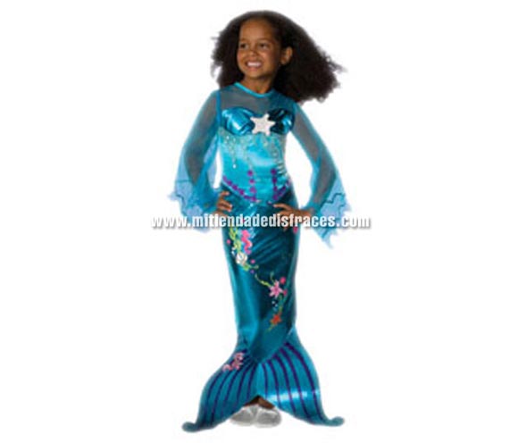 Disfraz de la Sirenita Azul Mágico o Princesa Ariel de niñas. Talla de 5 a 6 años. Incluye vestido  Un disfraz ideal para regalar en cualquier ocasión.