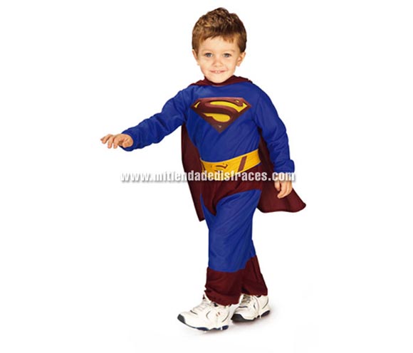 Disfraz de Superman bebé. Talla de 1 a 2 años. Incluye traje completo, capa y cinturón. Disfraz con licencia ideal como regalo en Navidad y Reyes.