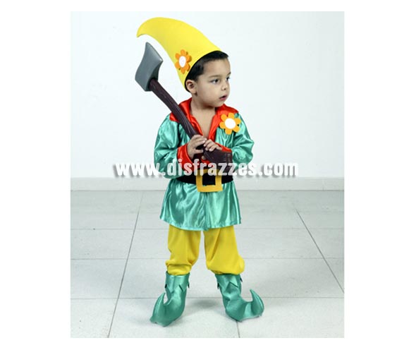 Disfraz de Gnomo talla de 2 a 4 años. Incluye gorro, casaca, cinturón y pantalones con botas. Hacha NO incluida. Disfraz de Duende.