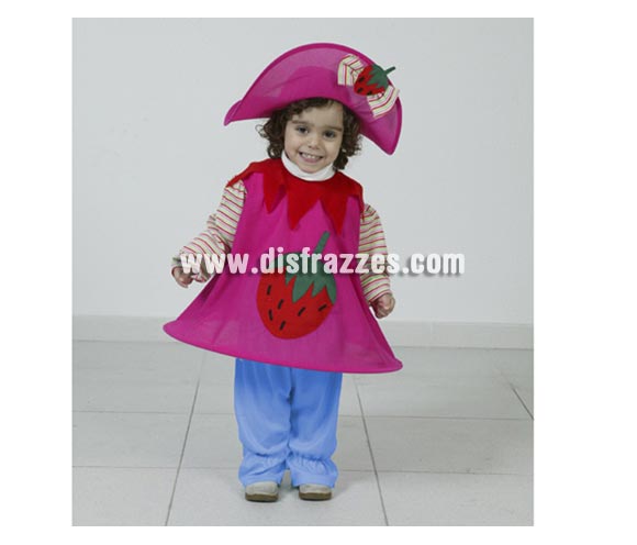 Disfraz de Muñeca de Fresa niña talla de 2 a 4 años. Incluye gorro, camisa con aro y pantalones.