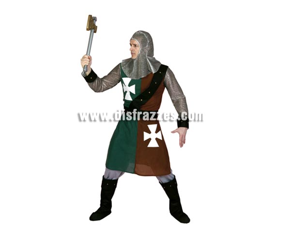 Disfraz de Caballero Medieval verde-marrón adulto. Talla única 52/54. Incluye verdugo, casaca, cinturón y pantalones-botas de tela. Hacha NO incluida, podrás verla en la sección de Complementos. Escelente relación calidad - precio.