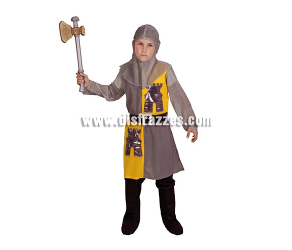 Disfraz barato de Caballero Medieval Amarillo-gris para Carnaval. Talla de 7 a 9 años. Incluye verdugo, casaca, cinturón y pantalones-botas de tela. Hacha medieval NO incluida, podrás verla en la sección de Complementos. Éste disfraz de Medieval es ideal para celebrar las Fiestas o Ferias Medievales cada vez más arraigadas en nuestro País que se celebran tanto en Pueblos en la calle, como en Pubs, Discotecas, Casas particulares,  Restaurantes o Colegios y disfrazándote con un traje Medieval ayudarás a crear ese ambiente de la Edad Media, el Renacimiento o la Época Medieval, tan atractivo como aventurero y que a todos nos fascina.
¡¡Compra tu disfraz para Ferias Medievales en nuestra tienda de disfraces, será divertido!!

