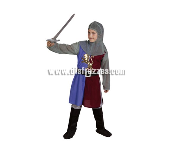 Disfraz de Caballero Medieval Azul-Granate barato para niño. Talla de 7 a 9 años. Incluye verdugo, casaca, cinturón y pantalones-botas de tela. Espada NO incluida, podrás verla en la sección de Complementos. Éste disfraz de Medieval es ideal para celebrar las Fiestas o Ferias Medievales cada vez más arraigadas en nuestro País que se celebran tanto en Pueblos en la calle, como en Pubs, Discotecas, Casas particulares,  Restaurantes o Colegios y disfrazándote con un traje Medieval ayudarás a crear ese ambiente de la Edad Media, el Renacimiento o la Época Medieval, tan atractivo como aventurero y que a todos nos fascina.
¡¡Compra tu disfraz para Ferias Medievales en nuestra tienda de disfraces, será divertido!!
