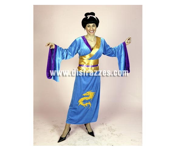 Disfraz de Japonesa para mujer. Talla única 38/42. Incluye vestido y cinturón. Peluca NO incluida, podrás verla en la sección Pelucas. También podemos decir que es un traje de Geisha para mujer.