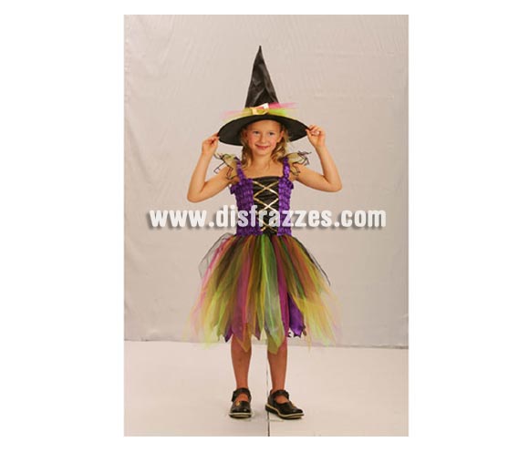 Disfraz de Bruja Hechicera Arco Iris talla de 2 a 4 años. Incluye vestido y sombrero.