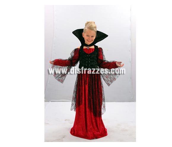 Disfraz de Vampiresa Roja talla de 5 a 6 años. Incluye vestido, chaleco y cuello.