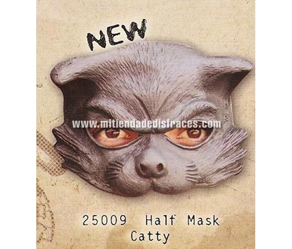 Máscara de Gato de media cara. Alta calidad. Fabricada en látex artesanalmente por una empresa que hace efectos especiales para Hollywood. En la foto parece de color gris, pero la que tenemos es de color negro intenso.