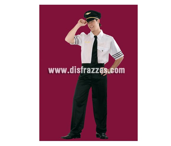 Disfraz de Piloto de Vuelo para hombre. Talla única 52/54. Incluye gorra, camisa, corbata y pantalones. Disfraz de Piloto de aviones para hombre.