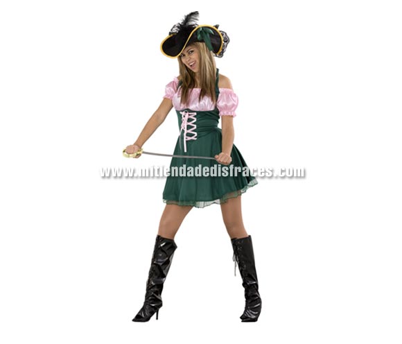 Disfraz de Dama Pirata Sexy adulta. Talla única 38/42. Incluye sombrero y vestido. Espada NO incluida, podrás verla en la sección de Complementos.