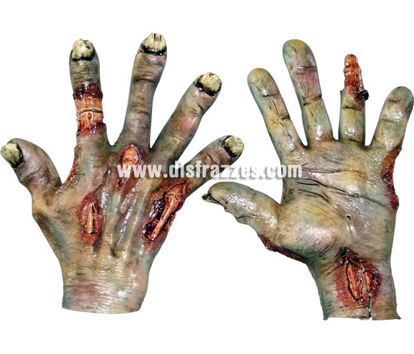 Manos de Zombi podrido para Halloween. Alta calidad. FabricadaS en látex artesanalmente por una empresa que hacen efectos especiales para Hollywood. Ideal como complemento de tu disfraz de Halloween para ir de Fiesta a Pubs, Discotecas, Casas particulares o Restaurantes y ayudar a crear un ambiente terrorífico y tenebroso en la Fiesta de Halloween. ¡¡Compra los complementos de tu disfraz para Halloween en nuestra tienda de disfraces, será divertido!! 