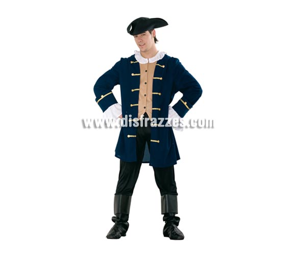 Disfraz de Patriota adulto. Talla única 52/54. Incluye gorro, pechera, chaqueta, pantalón y botas de tela. Con una peluca blanca, puede valer como disfraz de Época. Para ir imitar a Mel Gibson en la famosa película de El Patriota.