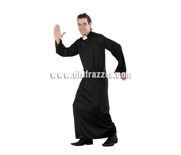 Disfraz de Cura adulto. Talla única 52/54. Incluye Túnica con cuello y Fajín. Un disfraz ideal para Despedidas de Soltero y para Peñas y Grupos.