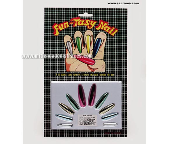 Uñas largas metalizadas.Adhesivas, multicolor.