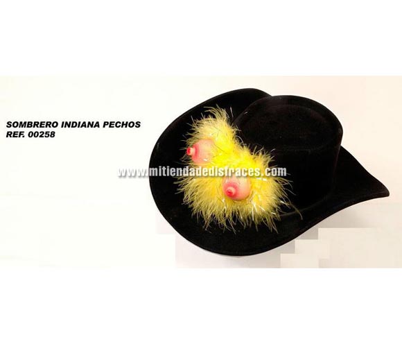 Sombrero Indiana de plástico con pechos. Perfecto para Despedidas de Soltero o Soltera.