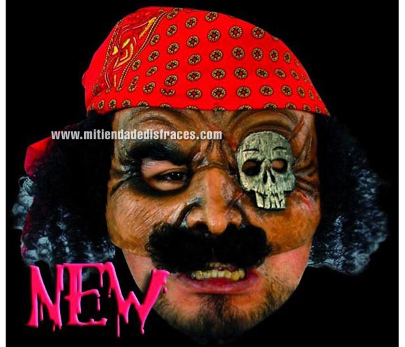 Máscara Open Pirate. Alta calidad. Fabricada en látex artesanalmente por una empresa que hacen efectos especiales para Hollywood. Media máscara de Pirata.