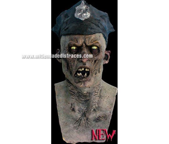 Máscara de Maniac Police. Alta calidad. Fabricada en látex artesanalmente por una empresa que hace efectos especiales para Hollywood. Máscara de Policía Zombie Maniático de cabeza entera.