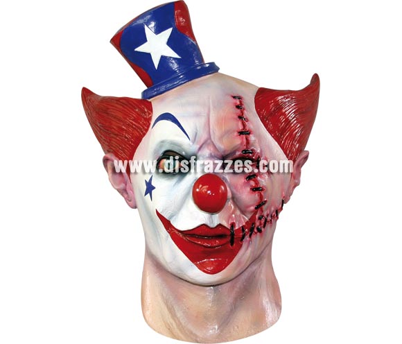 Máscara de Payaso de Circo cara cosida para Halloween. Fabricada en látex artesanalmente por una empresa que realiza efectos especiales para Hollywood. Máscara o Careta de Halloween ideal para ir de Fiesta la Noche de las Brujas a Pubs, Discotecas, Casas particulares o Restaurantes y ayudar a crear un ambiente terrorífico y tenebroso en la Fiesta de Halloween. ¡¡Compra tu careta o tu máscara para Halloween en nuestra tienda de disfraces, será divertido!!