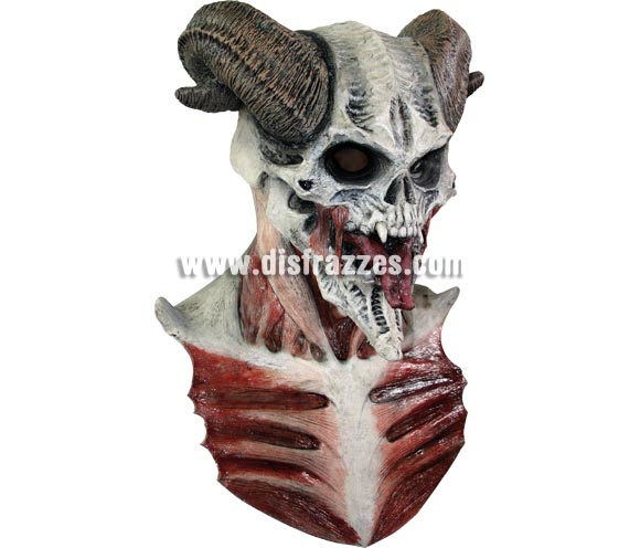 Máscara de Diablo Calavera con cuernos de cabra para Halloween. Fabricada en látex artesanalmente por una empresa que realiza efectos especiales para Hollywood. Máscara o Careta de Halloween ideal para ir de Fiesta la Noche de las Brujas a Pubs, Discotecas, Casas particulares o Restaurantes y ayudar a crear un ambiente terrorífico y tenebroso en la Fiesta de Halloween. ¡¡Compra tu careta o tu máscara para Halloween en nuestra tienda de disfraces, será divertido!!