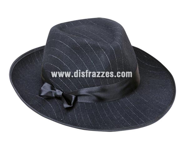 Sombrero de Ganster negro a rayas blancas adultos para Carnaval. Talla universal de adultos.