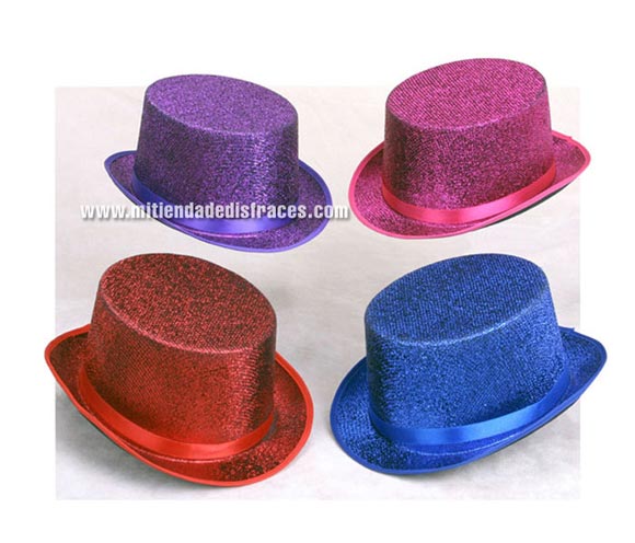 Sombrero de Copa Brillante 4 colores surtidos. Chistera Brillante 4 colores surtidos.