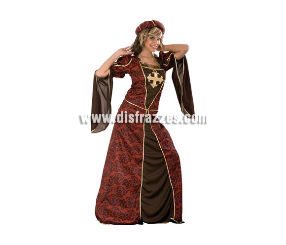 Disfraz de Cortesana adulta talla única 38/42. Incluye tocado de la cabeza, el vestido y el collar. Un disfraz excelente para Ferias Medievales.