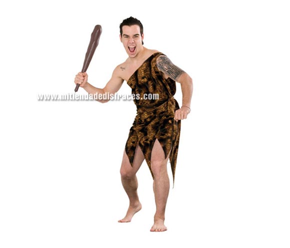 Disfraz de Troglodita o Cavernícola hombre adulto. Talla única 52/54. Incluye vestido y cinturón. Maza NO incluida, podrás verla en la sección de Complementos.